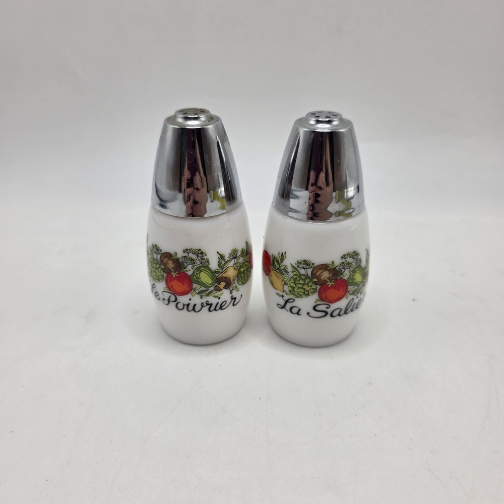 Vintage Milk Glass Salt Pepper Shakers French Vegetable Le Poivrier Saliere